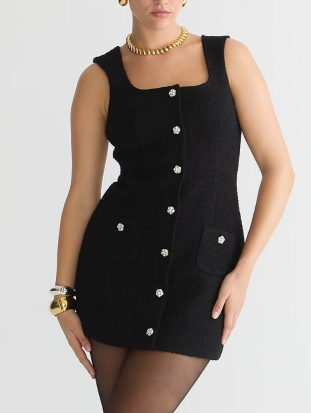 J. Crew Sophia Sleeveless Dress Black Tweed Jewel Buttons